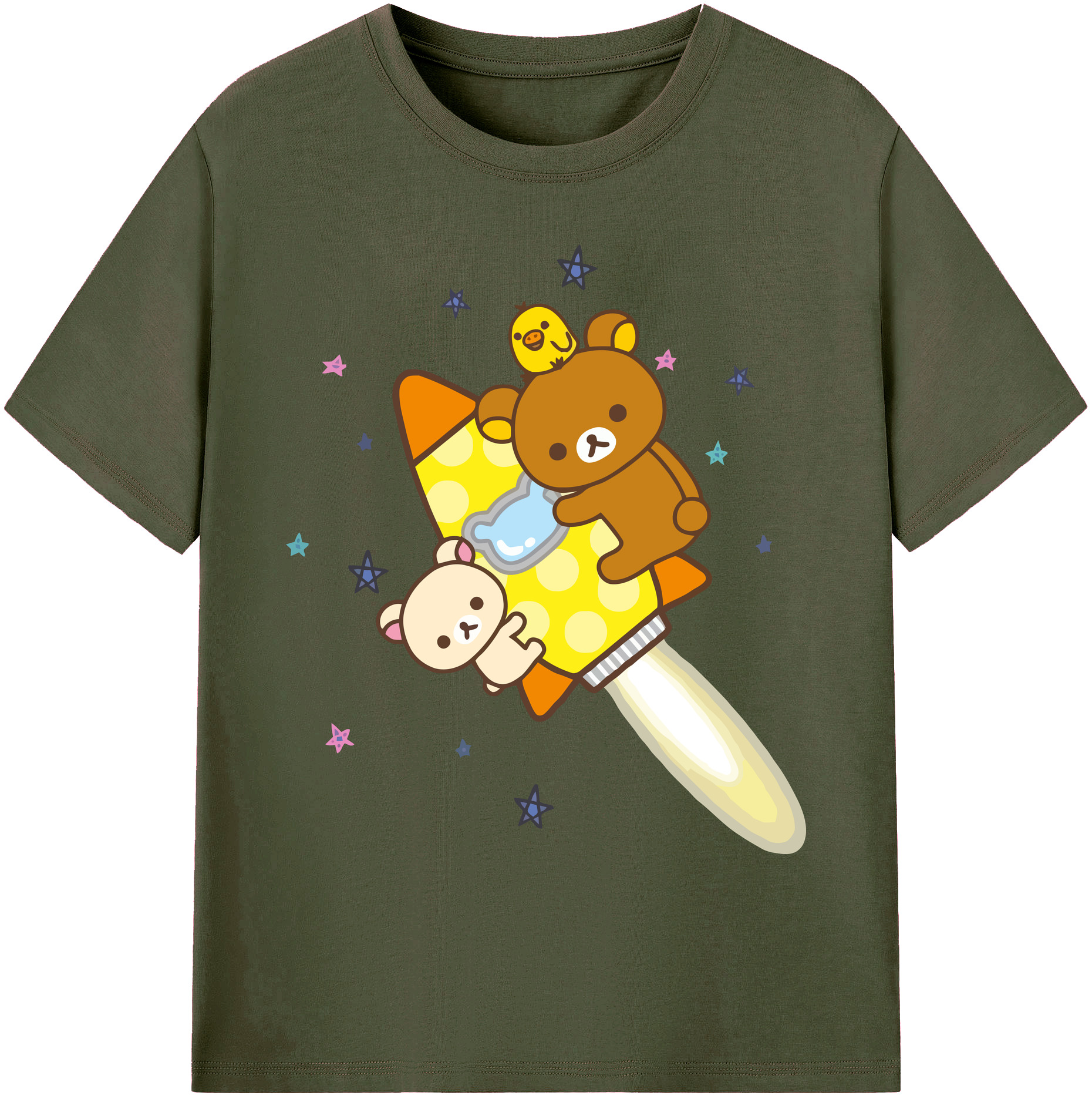 （画像用） リラックマ リラックマ キイロイトリ Rilakkuma Korilakkuma Kiiroitori 綿100％ メンズ半袖Tシャツ｜肌触りやわらか＆通気性